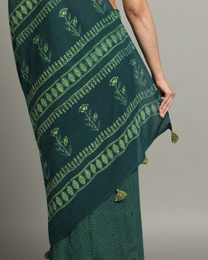 Natural Indigo Dyed Dabu Hand Block Printed Cotton Saree