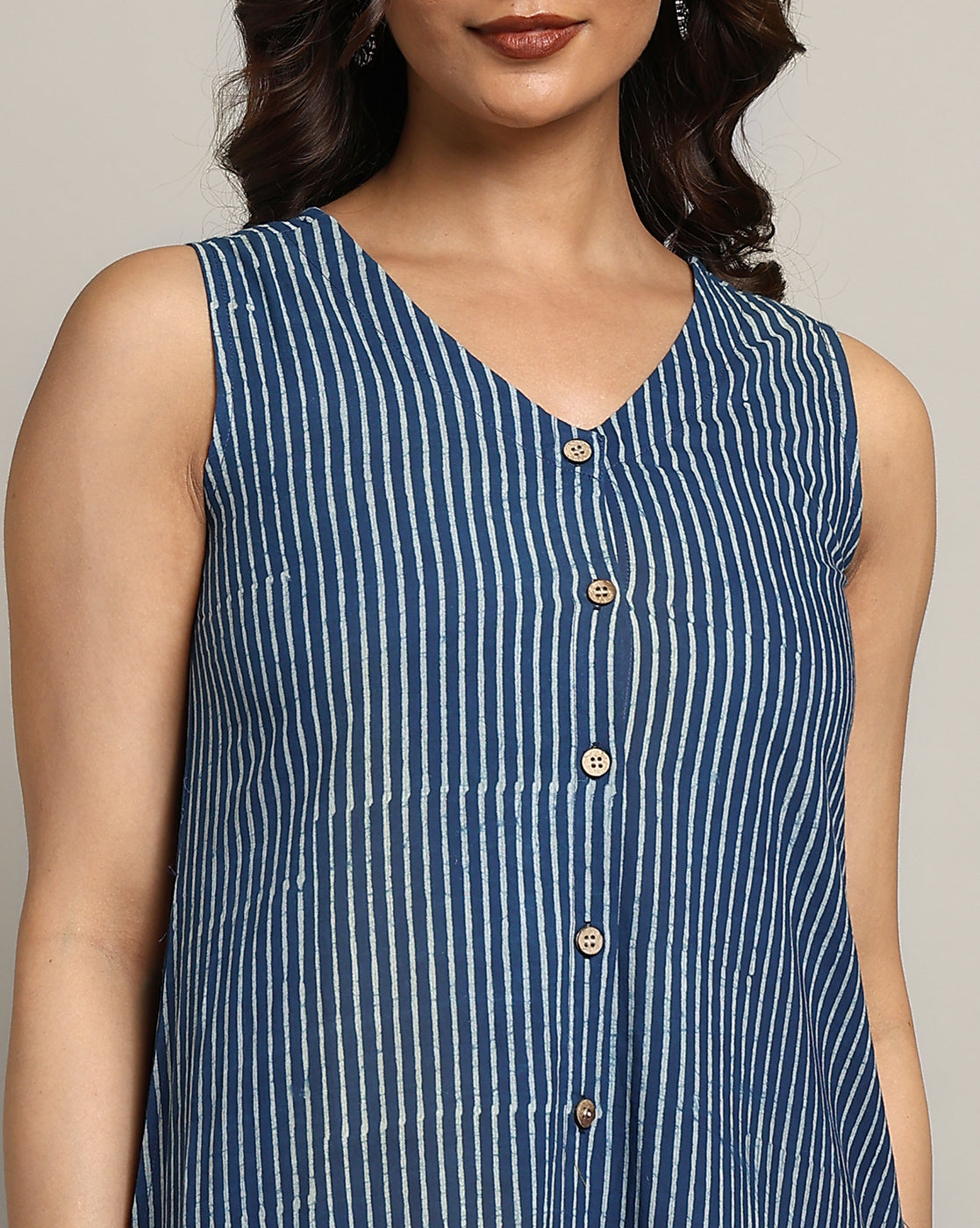 Indigo Dyed Dabu Printed Sleeveless Dress