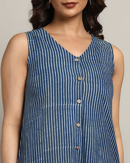 Indigo Dyed Dabu Printed Sleeveless Dress