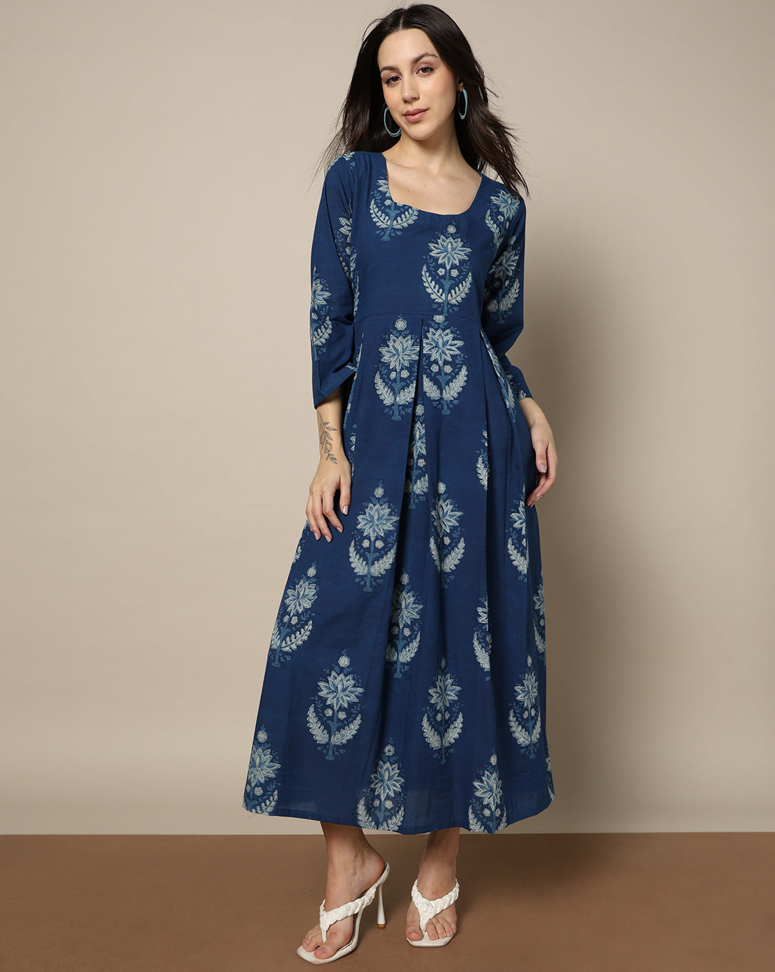 Indigo Dyed Dabu Hand Block Printed Long Dress