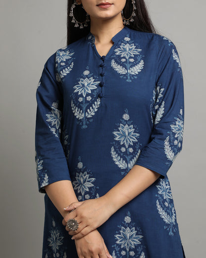 Indigo Dyed Dabu Hand Block Printed Long Kurta