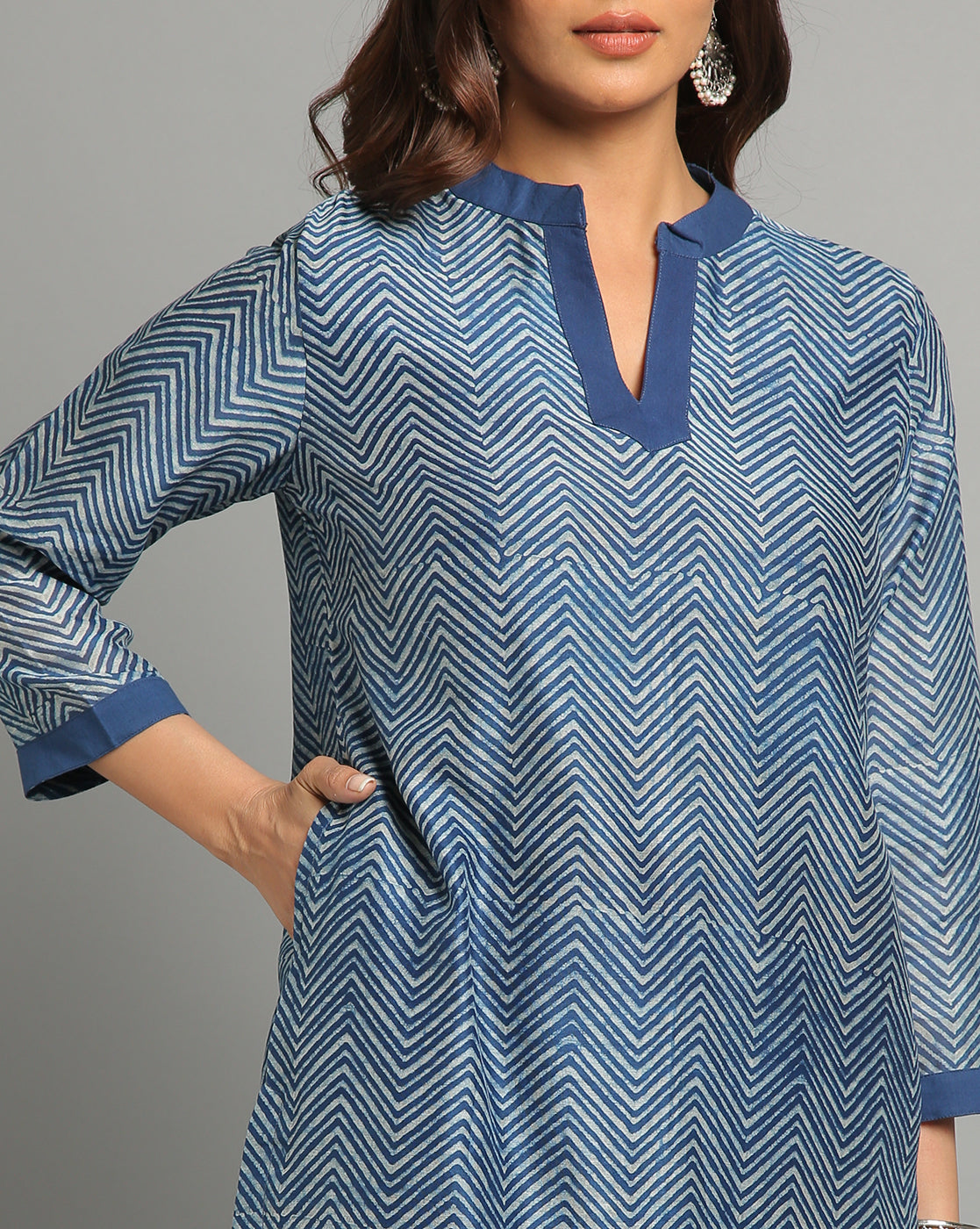 Indigo Dyed Dabu Printed Chanderi Lehar Long Kurta