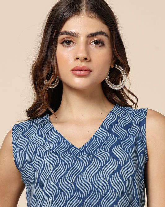 Natural Dyed Hand Block Printed Short Dress Sleeveless