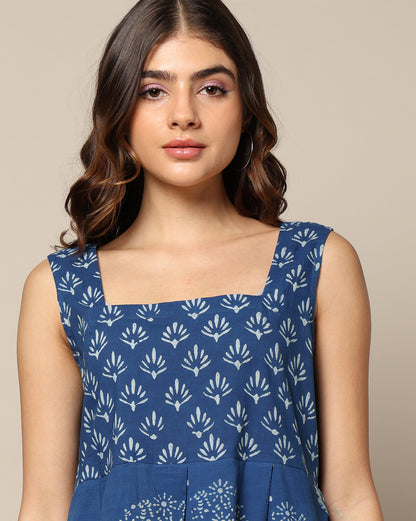 Indigo Natural Dyed Dabu Hand Block Print Short Dress