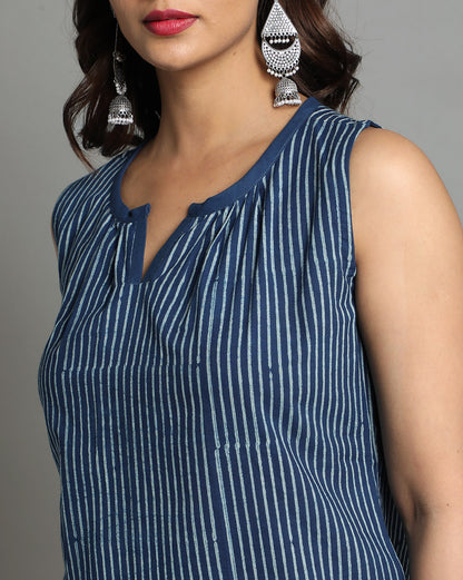Indigo Dyed Dabu Printed Silli Pintuk Top