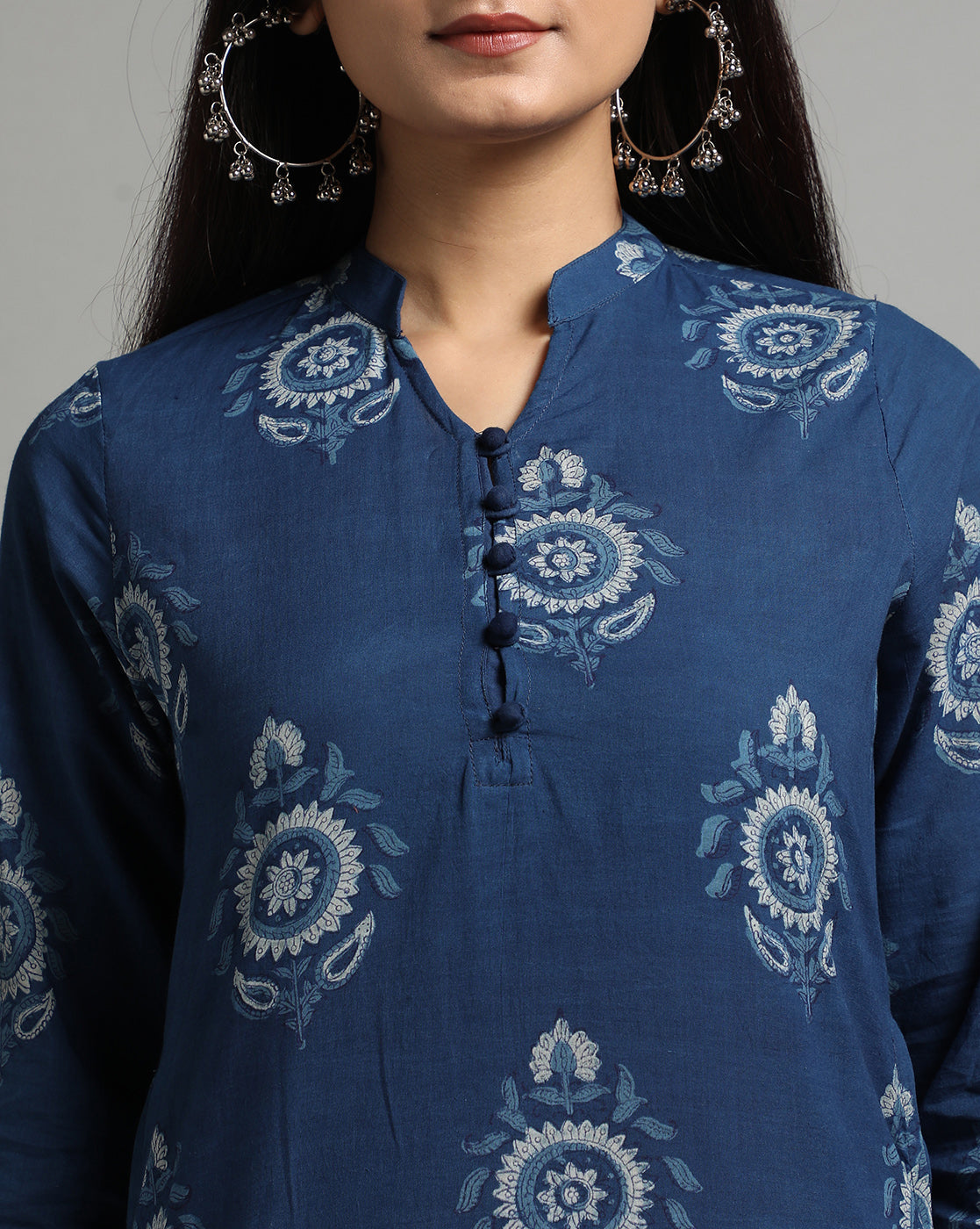 Indigo Dyed Dabu Hand Block Printed Long Kurta