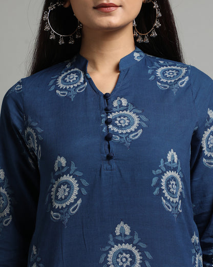 Indigo Dyed Dabu Hand Block Printed Long Kurta
