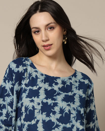 Indigo Dyed Dabu Hand Block Printed Free Size Dress