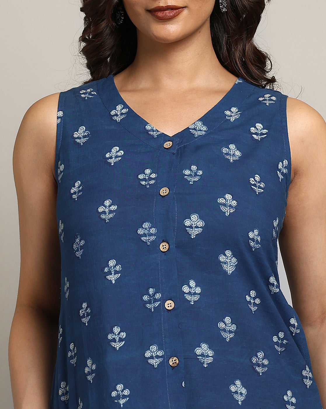 Indigo Dyed Dabu Printed Sleeveless Dress