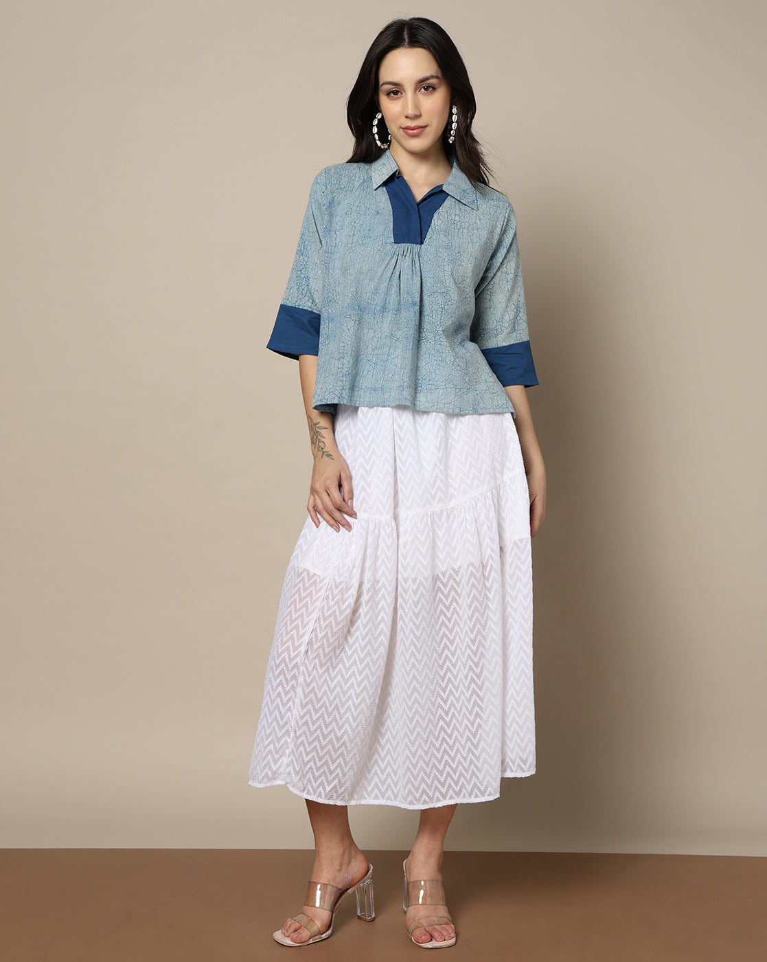 Indigo Dyed Dabu Printed Cotton Top