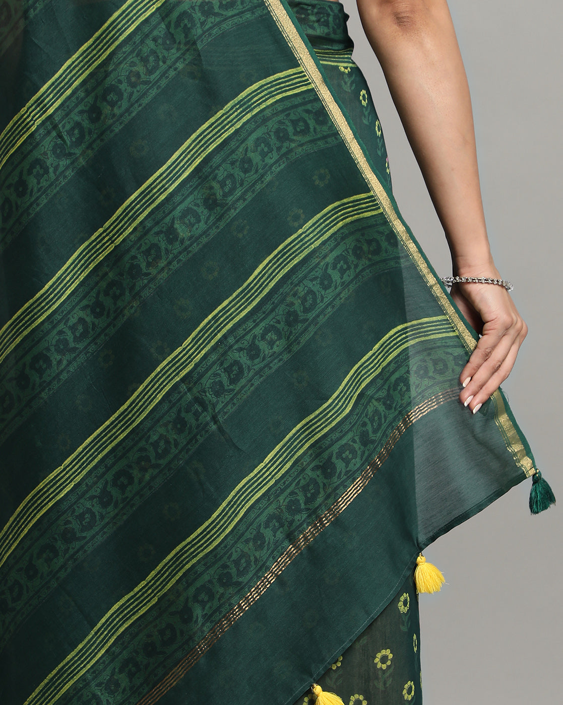 Natural Indigo Dyed Dabu Hand Block Printed Chanderi Saree