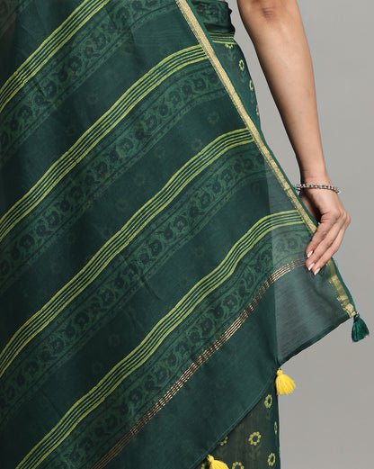 Natural Indigo Dyed Dabu Hand Block Printed Chanderi Saree