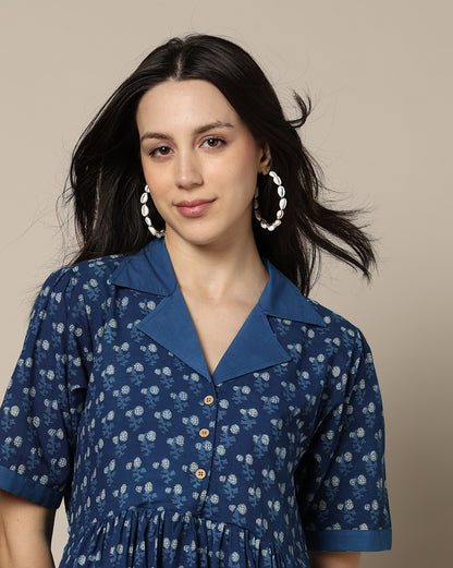 Indigo Dyed Dabu Hand Block Printed Long Dress