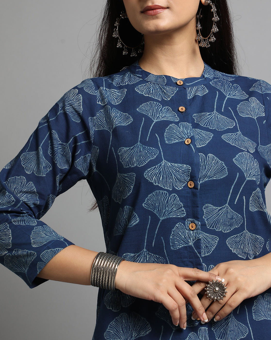 Indigo Dyed Dabu Hand Block Printed Long Kurta
