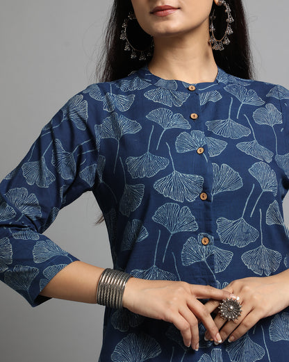 Indigo Dyed Dabu Hand Block Printed Long Kurta