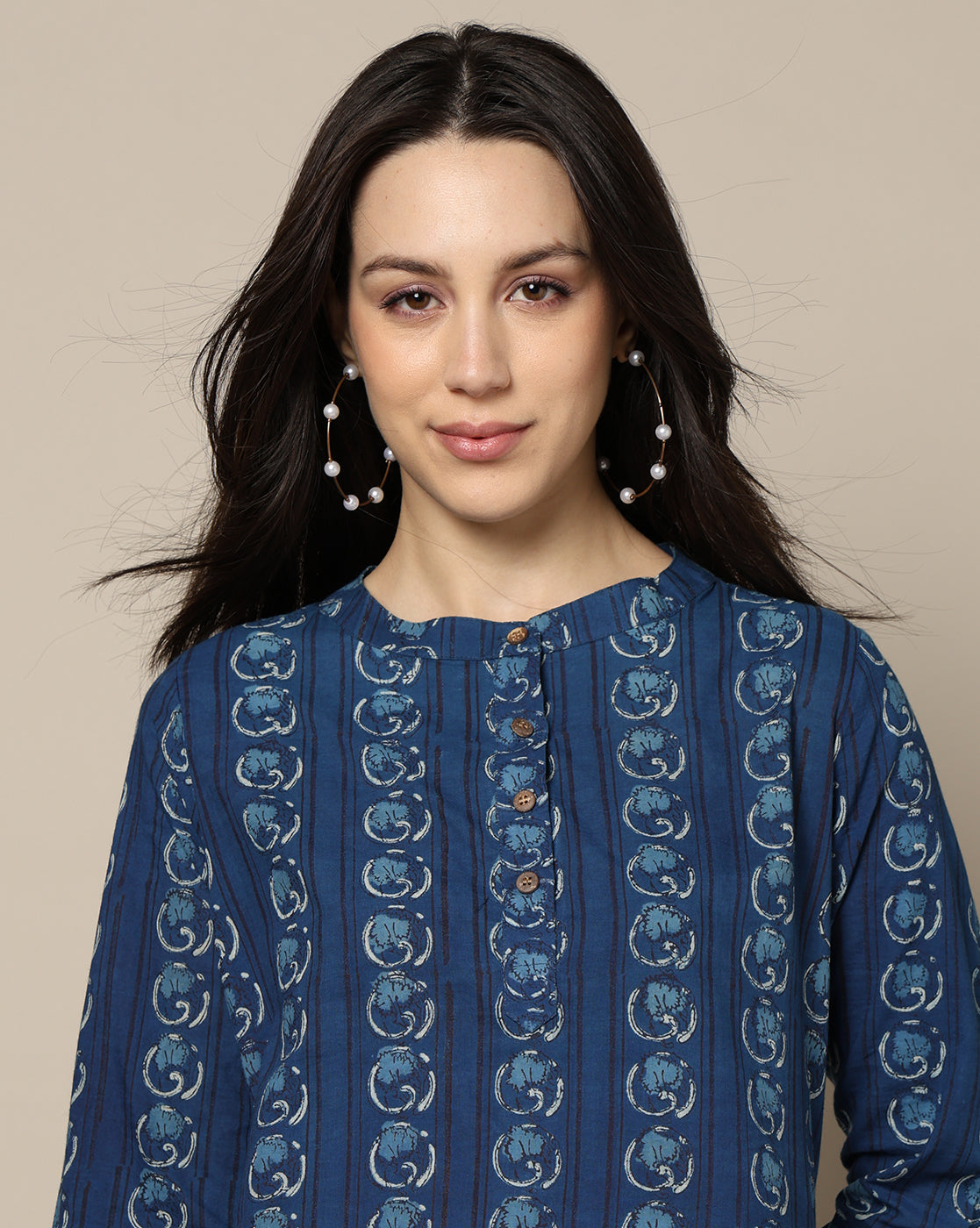 Indigo Dyed Dabu Hand Block Printed Long Kurta