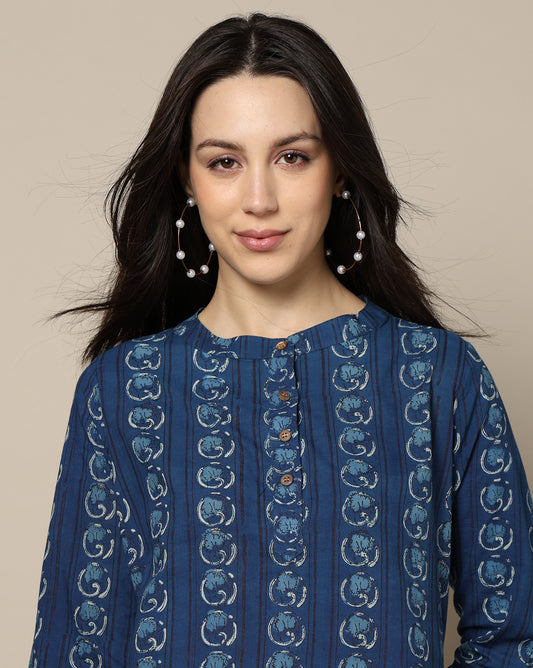 Indigo Dyed Dabu Hand Block Printed Long Kurta
