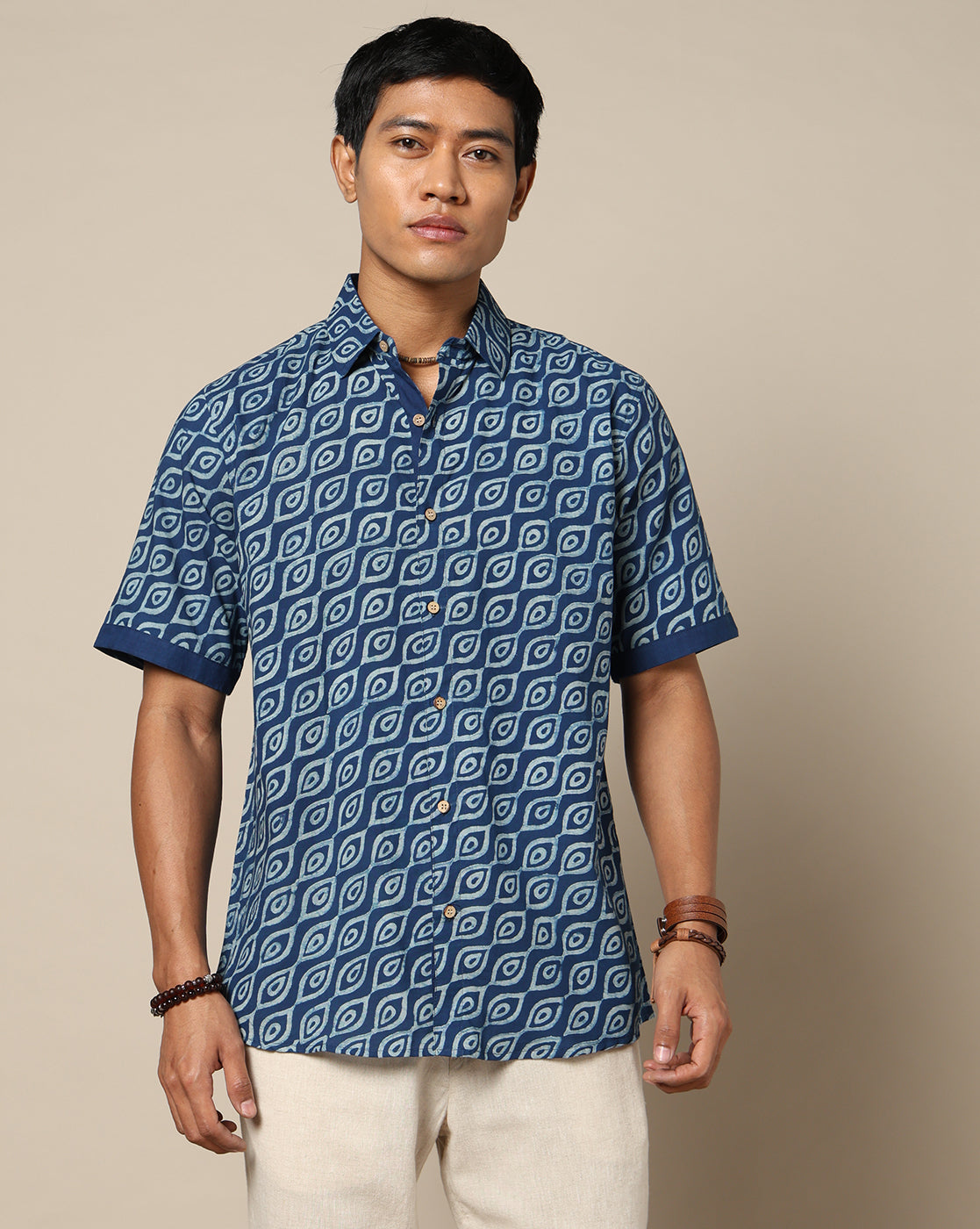Men's Dabu Printed Indigo Dyed Shirt