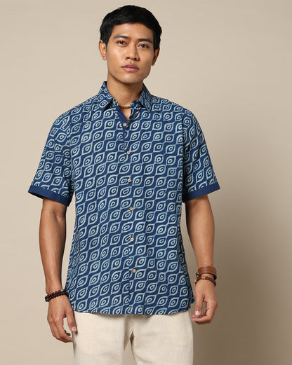 Men's Dabu Printed Indigo Dyed Shirt