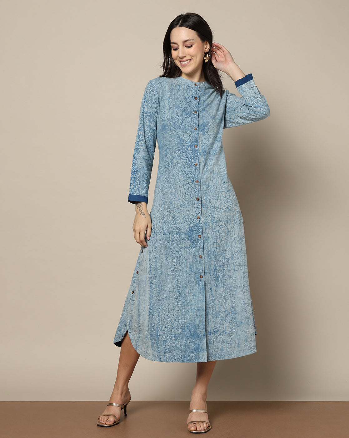 Indigo Dyed Dabu Hand Block Printed Long Kurta