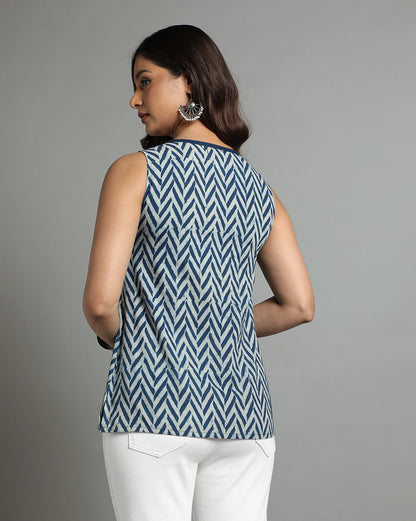 Indigo Dyed Dabu Printed Flower Zaal Pintuk Top