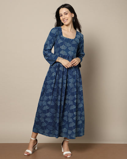 Indigo Dyed Dabu Hand Block Printed Long Dress