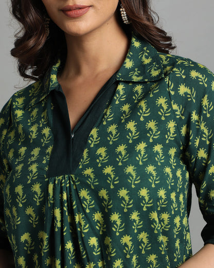 Indigo Nashpal Dyed Dabu Printed Flower Zaal Pintuk Top