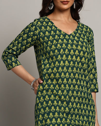 Indigo Nashpal Dyed Dabu Printed Cotton Long Kurta