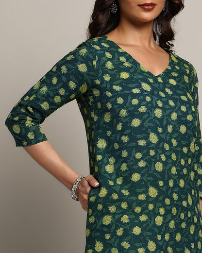 Indigo Nashpal Dyed Dabu Printed Cotton Long Kurta