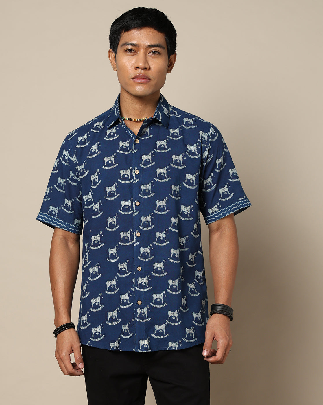 Men's Dabu Printed Indigo Dyed Shirt