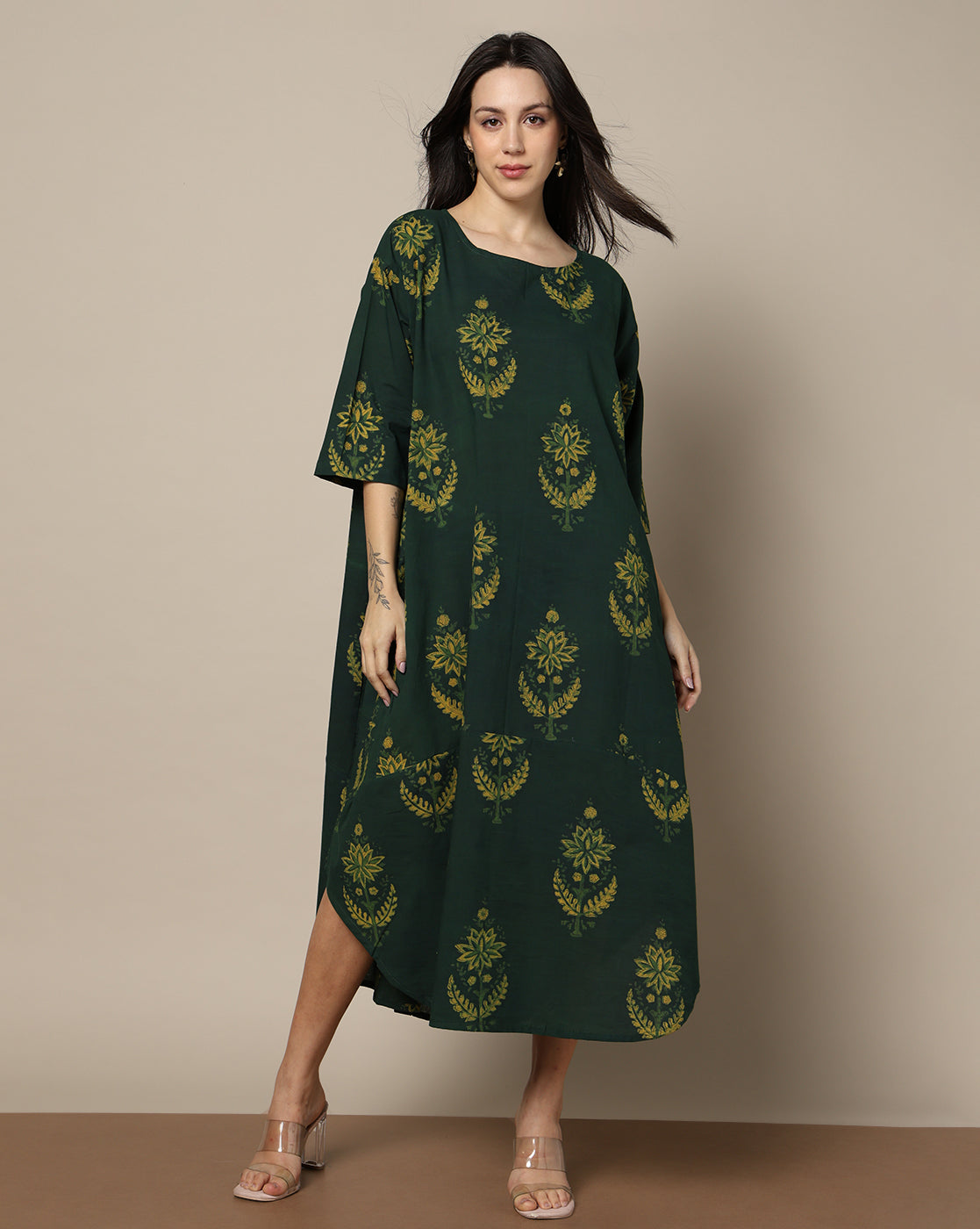 Indigo Nashpal Dyed Hand Block Printed Free Size Dress