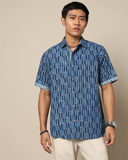 Men's Dabu Printed Indigo Dyed Shirt