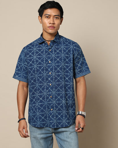 Men's Dabu Printed Indigo Dyed Shirt