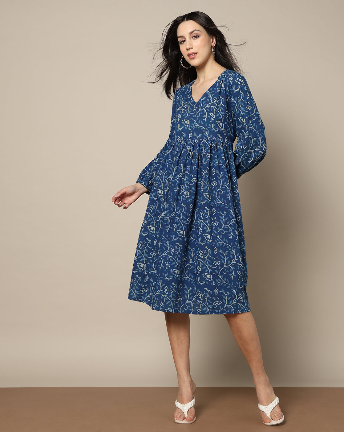 Indigo Dyed Dabu Hand Block Printed Long Dress