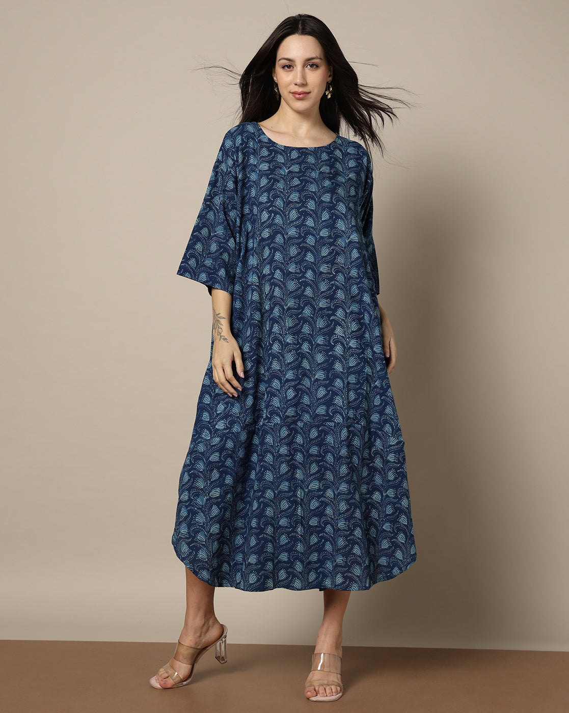 Indigo Dyed Dabu  Hand Block Printed Free Size Dress