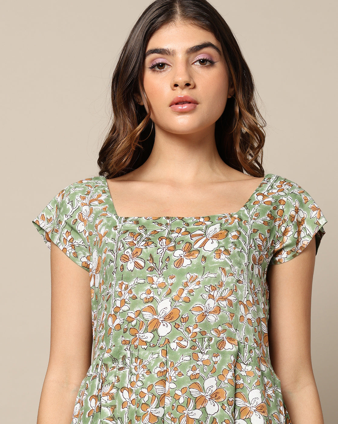 Natural Dyed Hand Block Printed Short Dress Short Sleeves