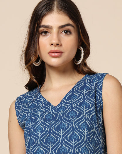 Natural Dyed Hand Block Printed Short Dress Sleeveless