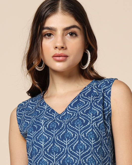 Natural Dyed Hand Block Printed Short Dress Sleeveless