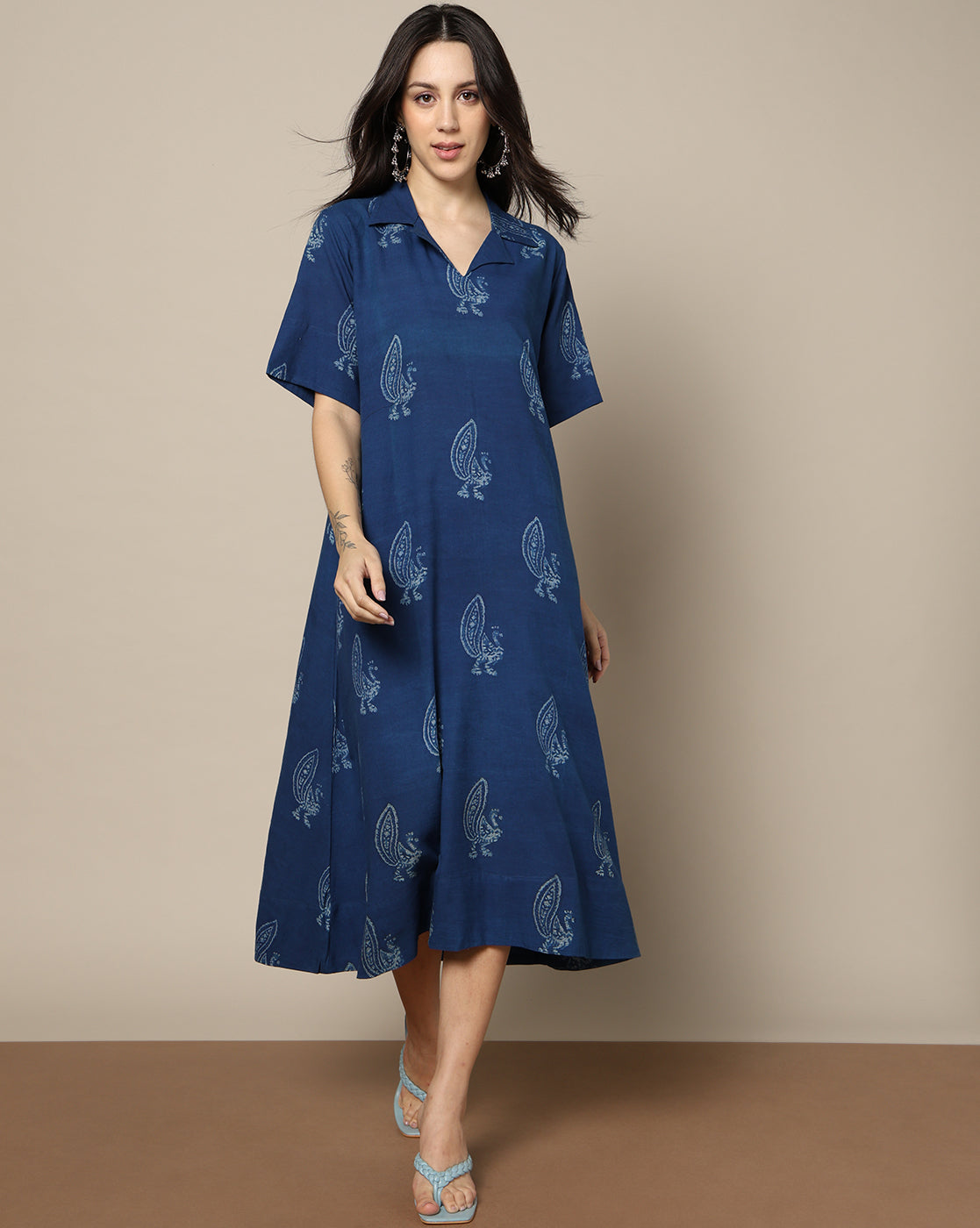 Indigo Dyed Dabu Hand Block Printed Long Dress