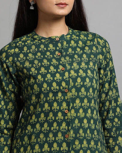 Indigo Nashpal Dyed Dabu Hand Block Printed Long Kurta