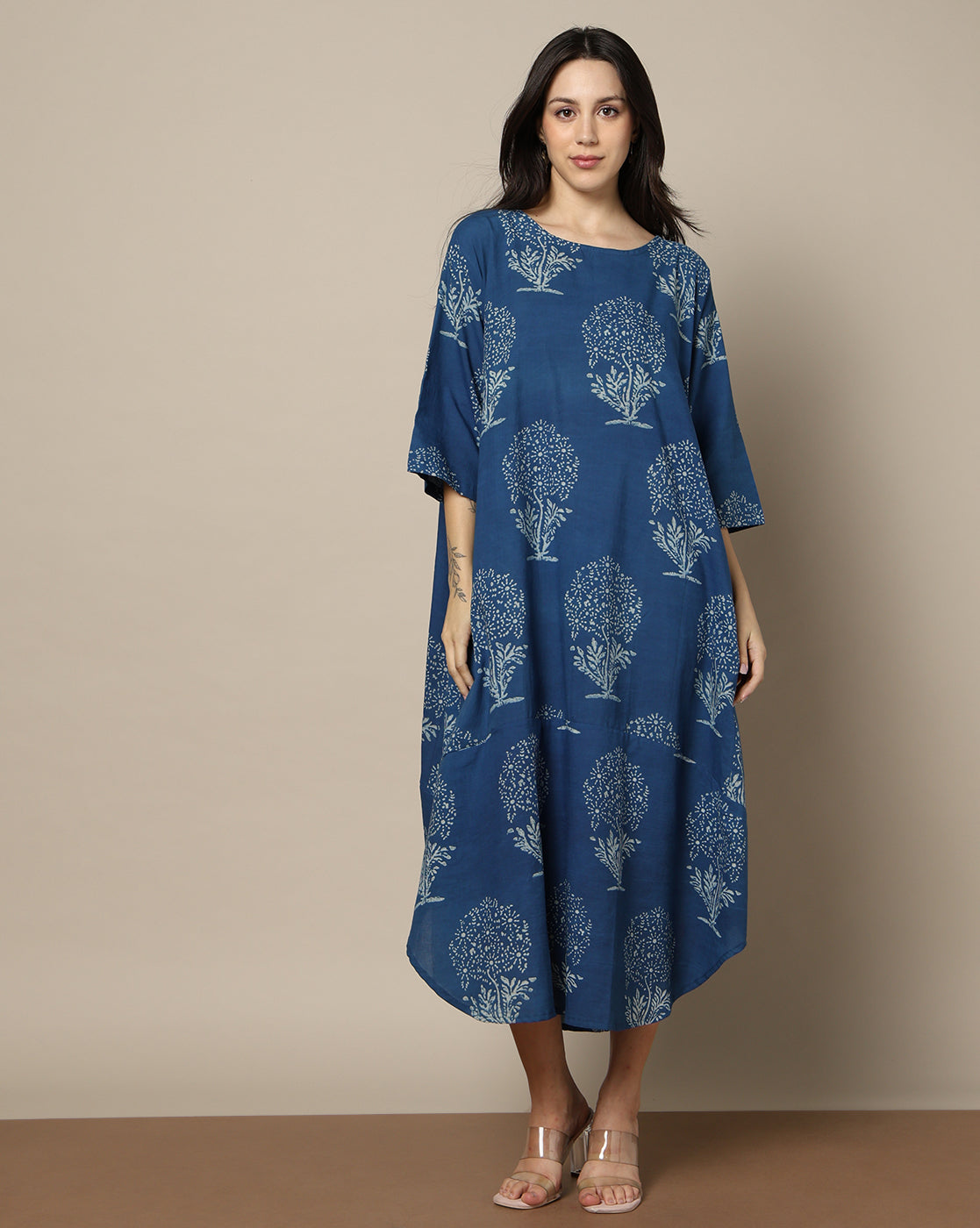 Indigo Dyed Dabu Hand Block Printed Free Size Dress