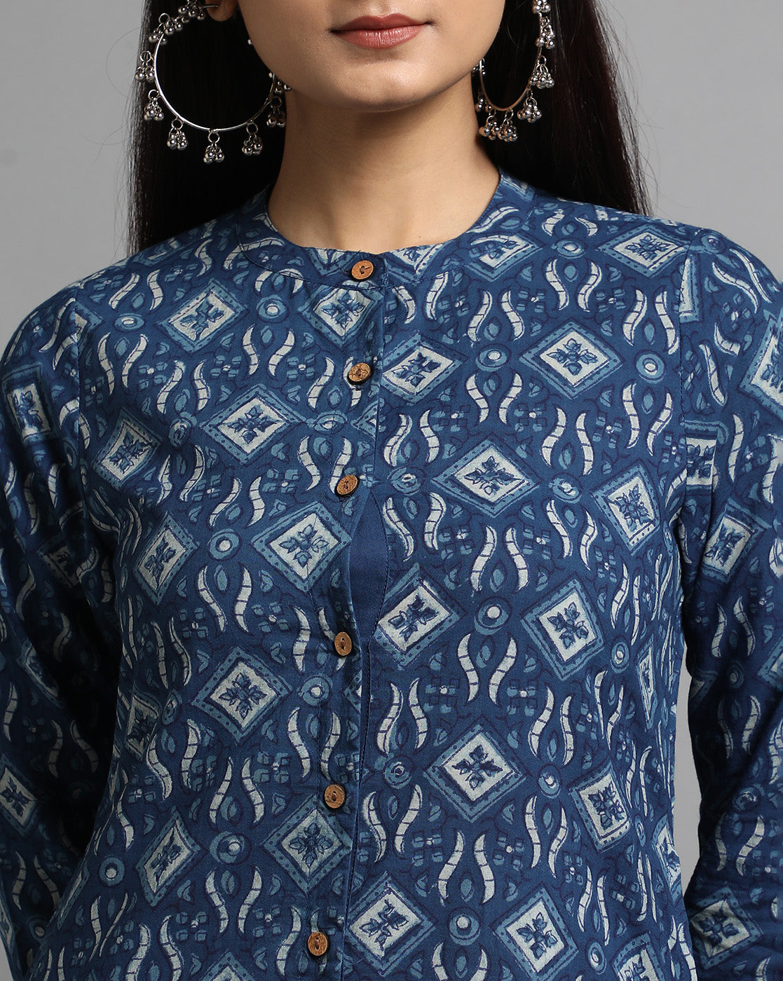 Indigo Dyed Dabu Hand Block Printed Long Kurta