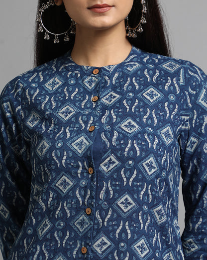 Indigo Dyed Dabu Hand Block Printed Long Kurta