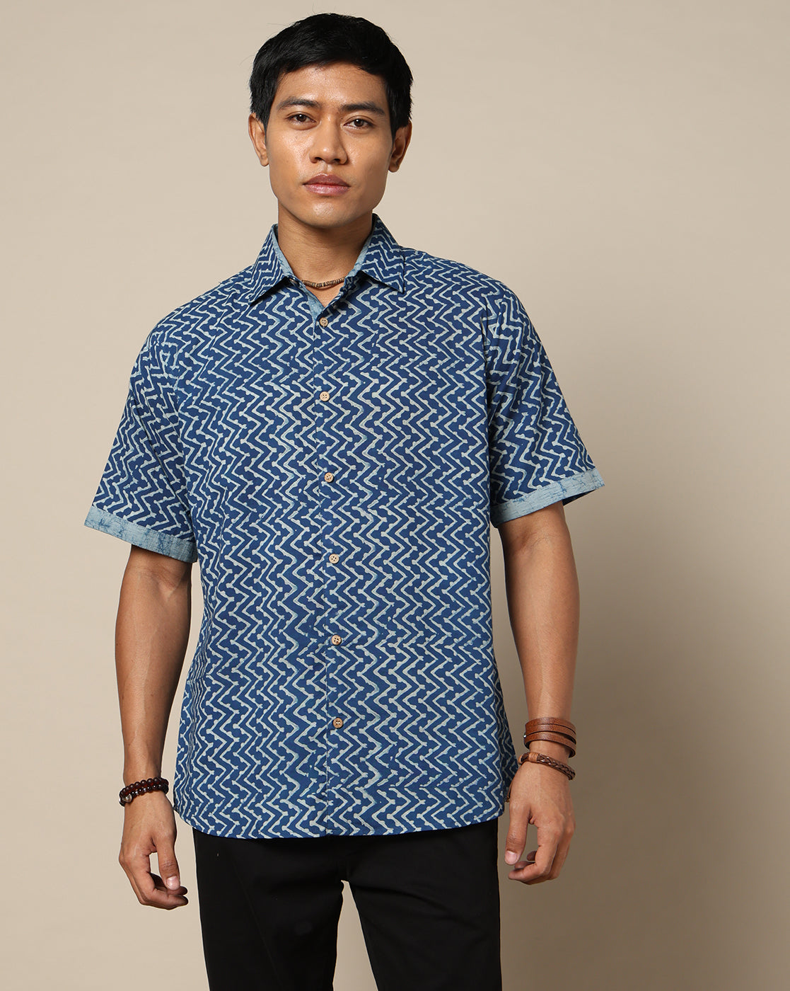 Men's Dabu Printed Indigo Dyed Shirt