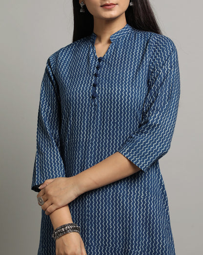 Indigo Dyed Dabu Hand Block Printed Long Kurta