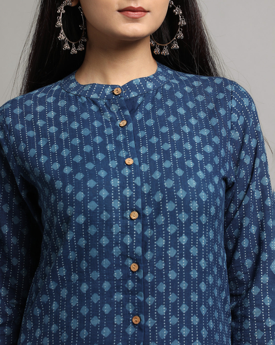 Indigo Dyed Dabu Hand Block Printed Long Kurta
