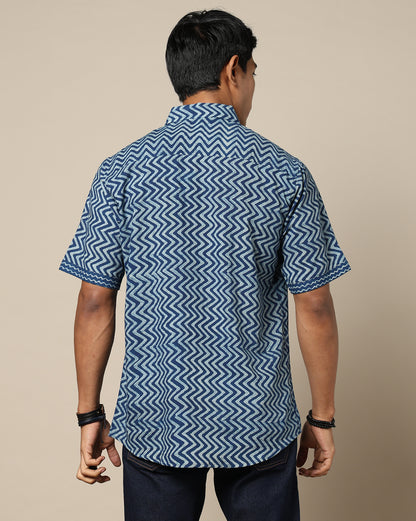 Men's Dabu Printed Indigo Dyed Shirt