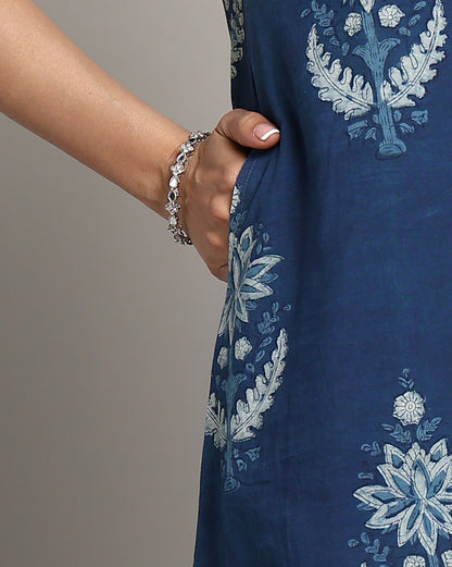 Indigo Dyed Dabu Printed Sleeveless Dress