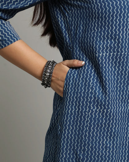 Indigo Dyed Dabu Hand Block Printed Long Kurta