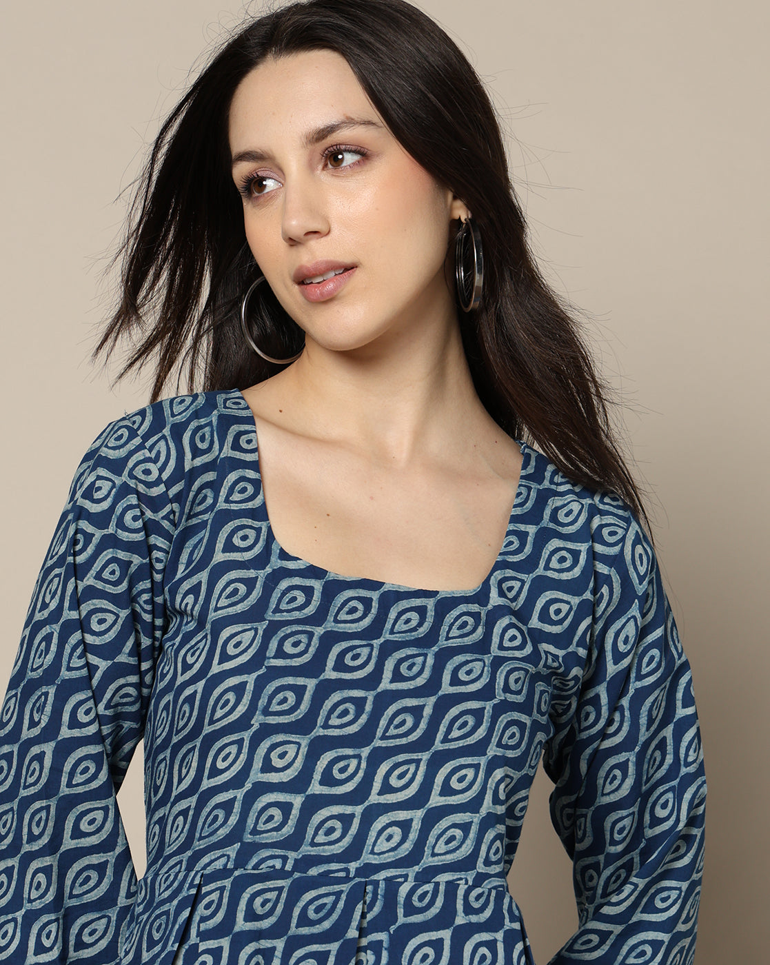 Indigo Dyed Dabu Hand Block Printed Long Dress